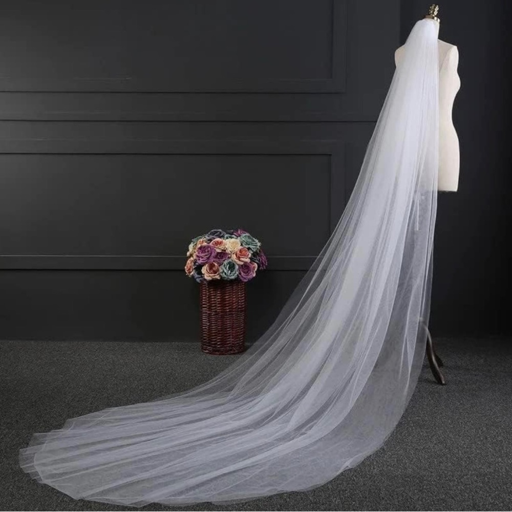 Wedding 2T Veil Long Cathedral Veil Soft Tulle Bridal Veils with Comb (Ivory)